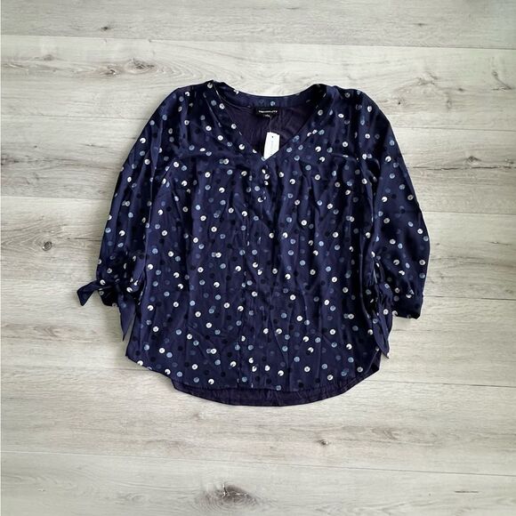Fortune + Ivy Collin Mixed Material Blouse Navy L STITCH FIX NWT - Picture 2 of 5